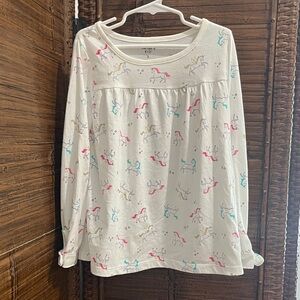 Carter's Off White Unicorn Glitter Print Pink and Teal Long Sleeve Top, Size 7